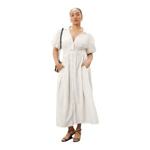 Derek Lam Knot Waist Shirt Dress Midi in Stripe Linen Blend Size IT 52 / US 16
